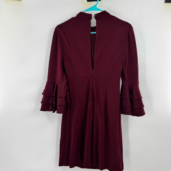 Trina Turk Elegant Burgundy Ruffle Sleeve Dress bell sleeve size 6 - Picture 2 of 8